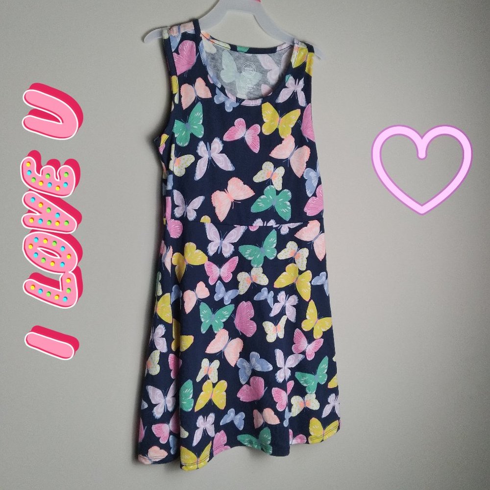 Blue Butterfly Sleveless Skater Dress (M 7/8 Girls) Wonder Nation